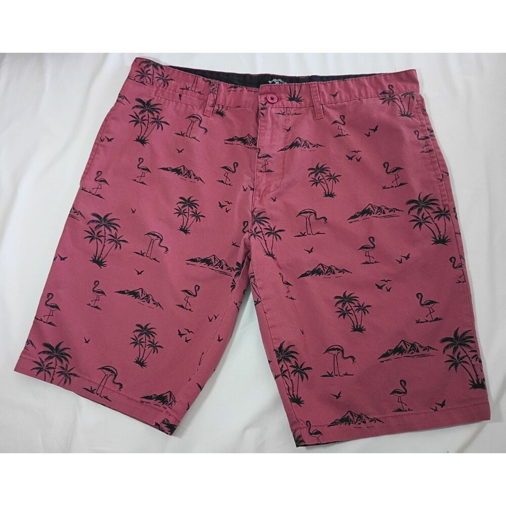 Beverly Hills Polo Club Mens Tropical Print Shorts Size 34 Red And Black Beach
